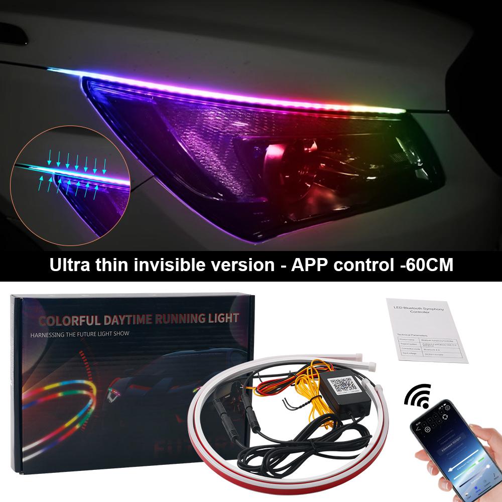 Car LED Daytime Running Light Flowing APP Control Symphony 60CM RGB DRL Flexible Running Lights Turning Lamp Decorative Lamp 12V