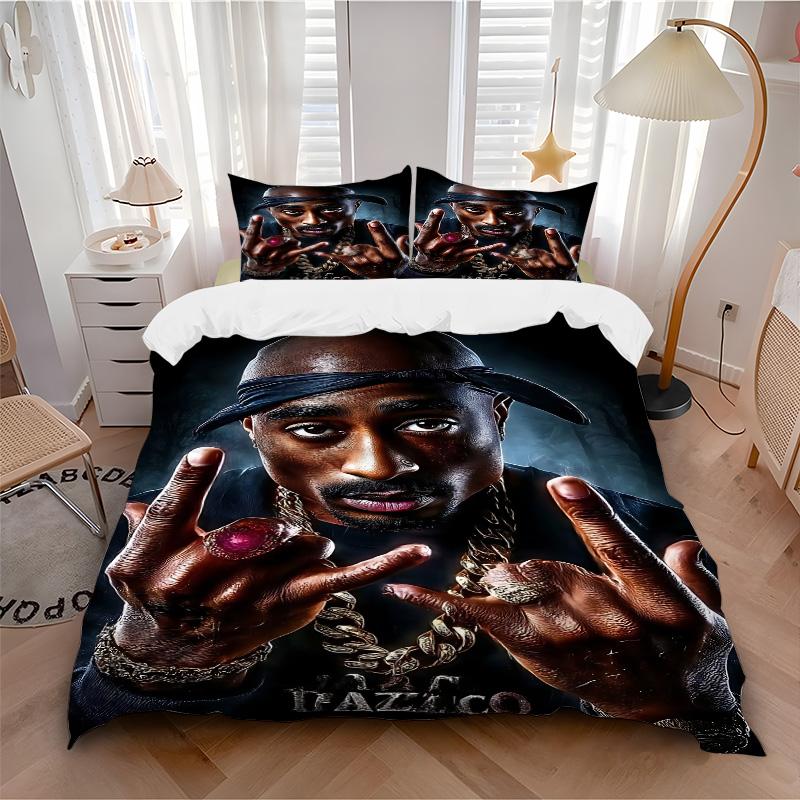 Tupac Hip Hop Portrait Print 3Pcs Bedding Set,Duvet Cover with 2 Bedro,Pillowcase Home Birthday Gift