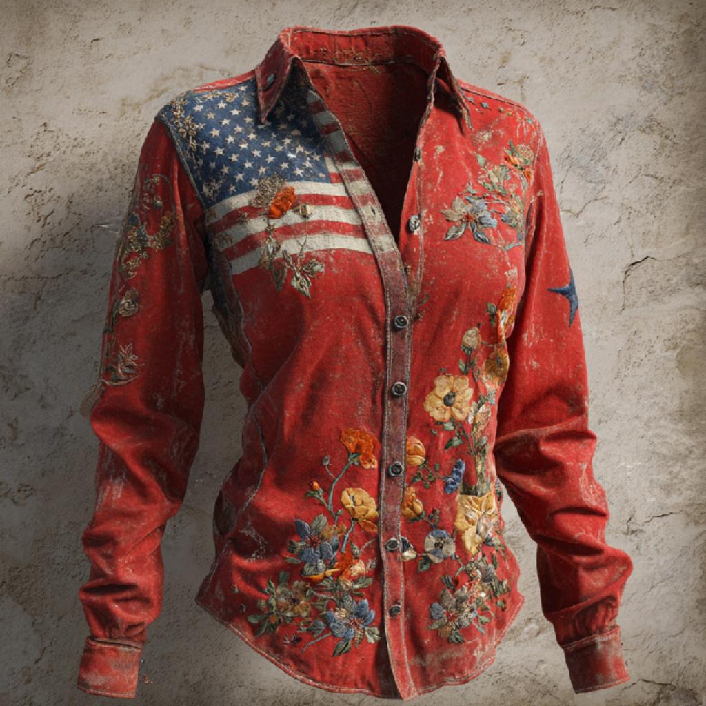 Camicia da donna, camicetta, stampa, bottoni, manica lunga, casual, basic, colletto, regolare