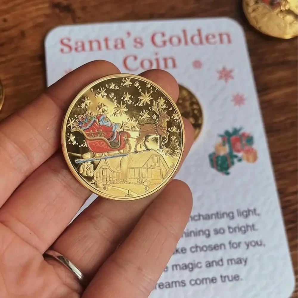 Santa Gold Coins Christmas Eve Boxes, with Message Card, Christmas Commemorative Coins New Year, Santa Claus Souvenir Coin