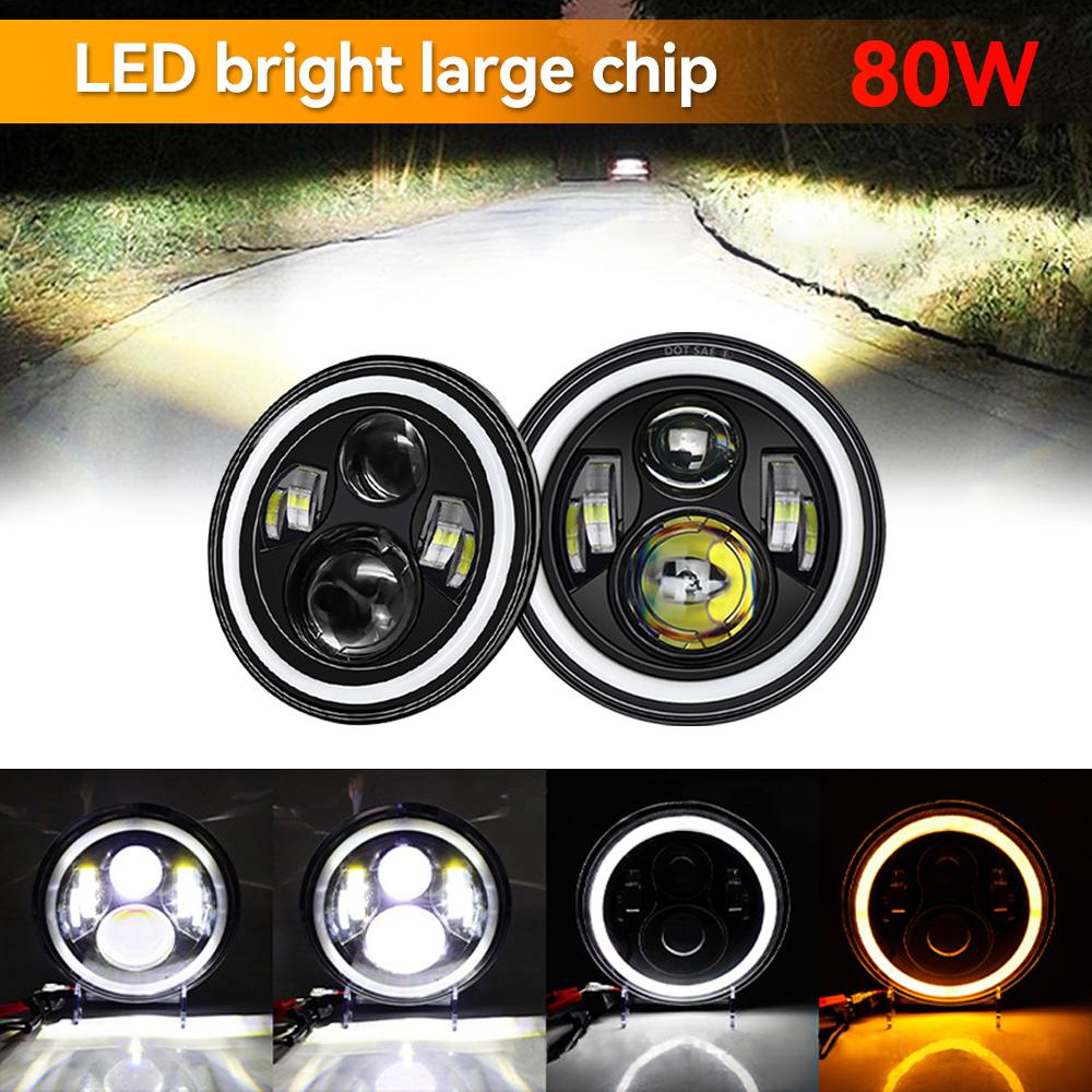 RGB 7" Round 6 Led Headlight RGB For Harley Davidson Touring Fat Boy Jeep Wrangler JK LJ CJ TJ