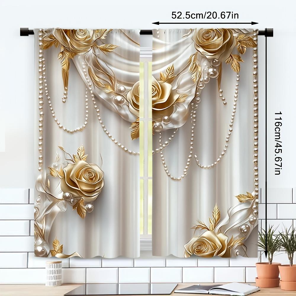 Set Of 2 Elegant Flat Gold Vintage Print Curtains Dining Room Bedroom Living Curtain With Rod Pocket Polyester Perfect For Great