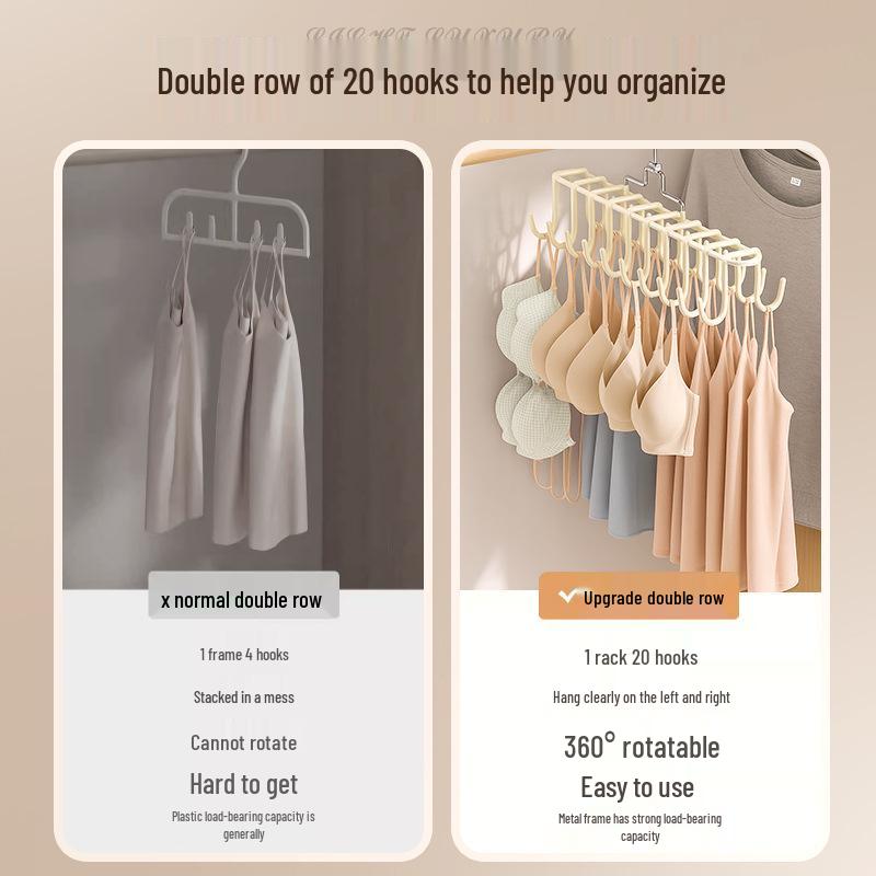 Dual-Sided Multi-Layer Clothes and Underwear Rack with Double-Row Hooks