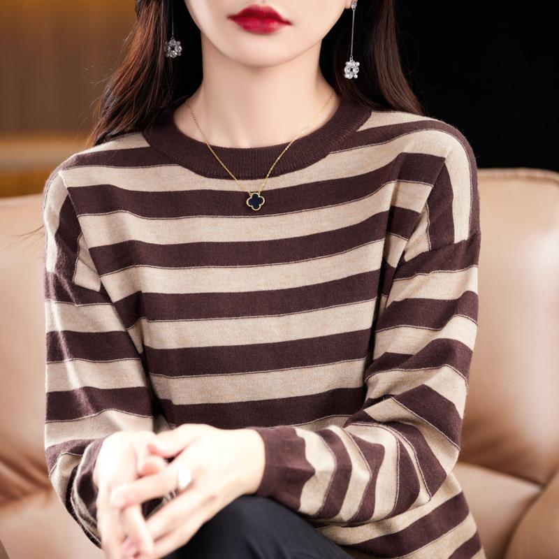 

Осенне-зимний полосатый свитер с круглым вырезом для женщин Andy Velvet с рукавами-ротаторами, базовая рубашка, свободный универсальный пуловер, топ с длинным рукавом XXL