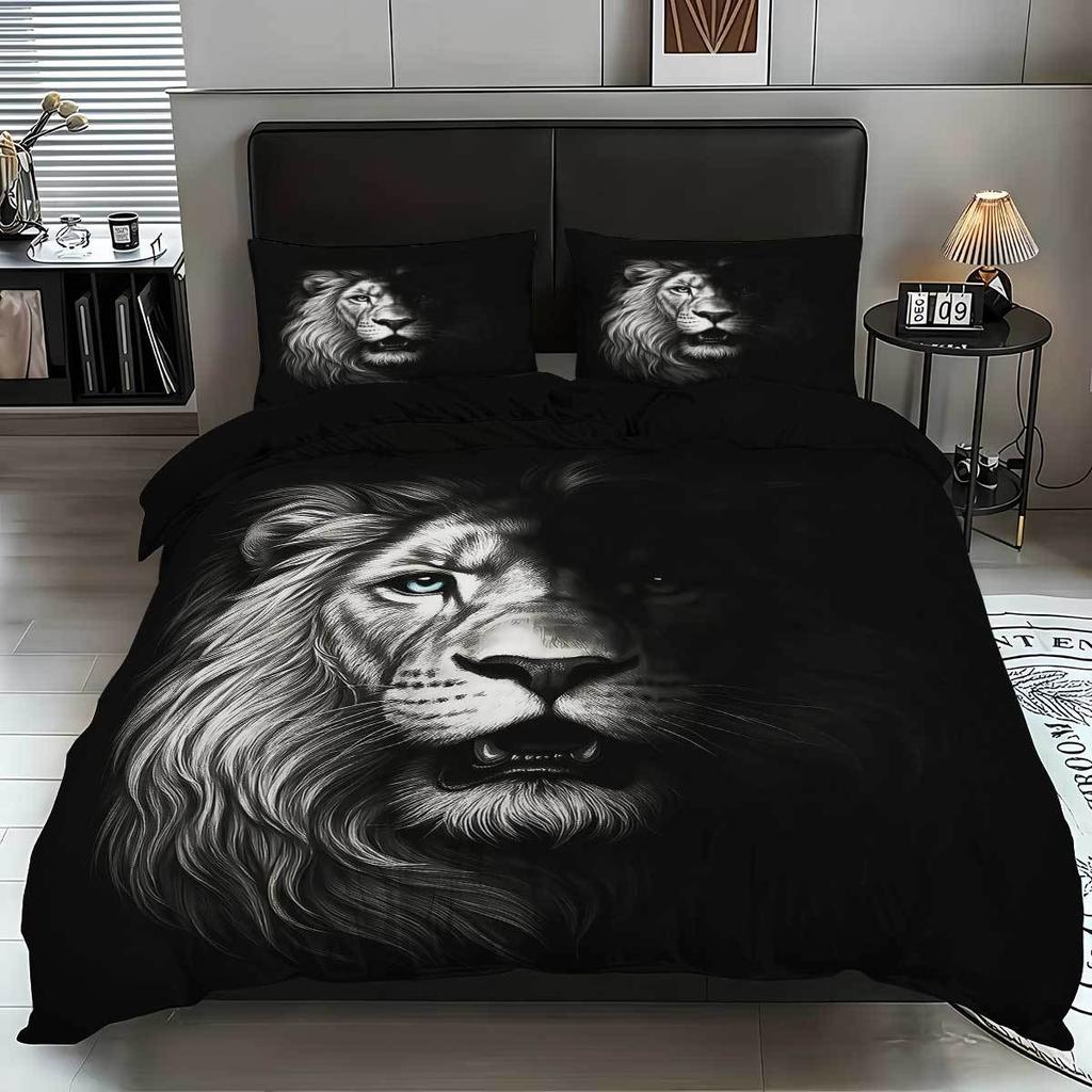 Three-Piece Quilt Cover Lion 3D Digital Printing Bedding Polyester Quilt Cover Home Textile Products