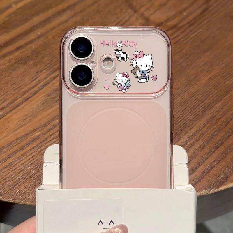 

Heart-Shaped Hello Kitty Magnetic Quick-Change Case for Apple 17 PRO, 16, 15 - Korean Style iPhone 13 Pro