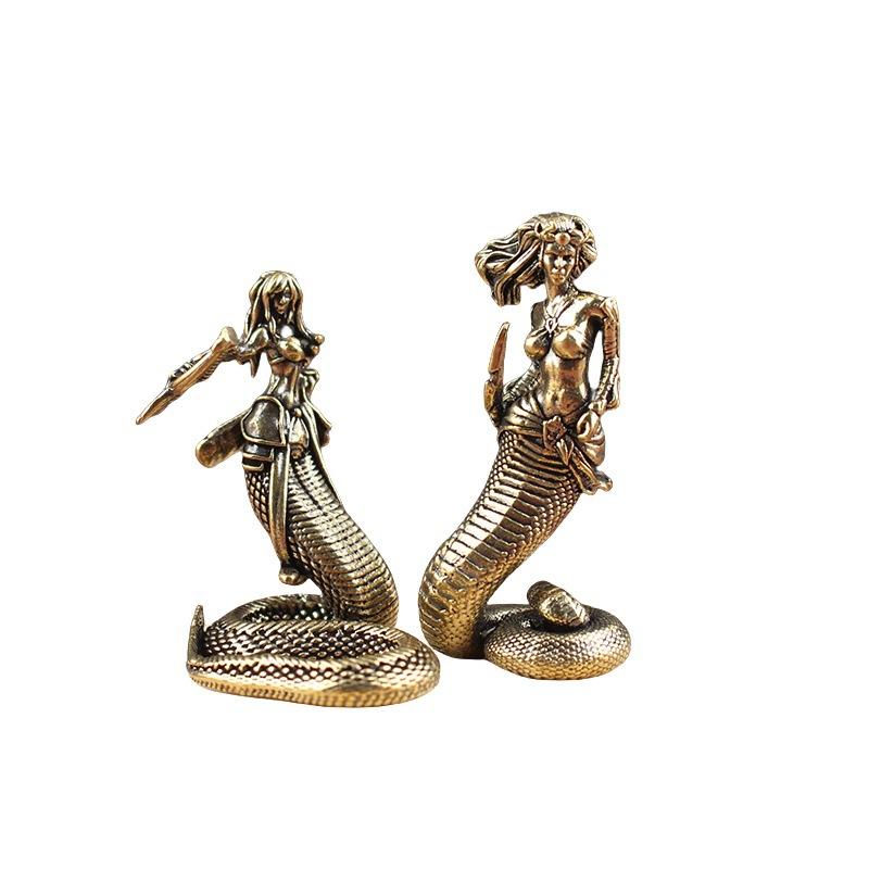 Greek Brass Ancient Statue Medusa Mythology Figure Snake Woman Sculpture Decoration Cobra Figurine Home Office Desktop Ornaments
