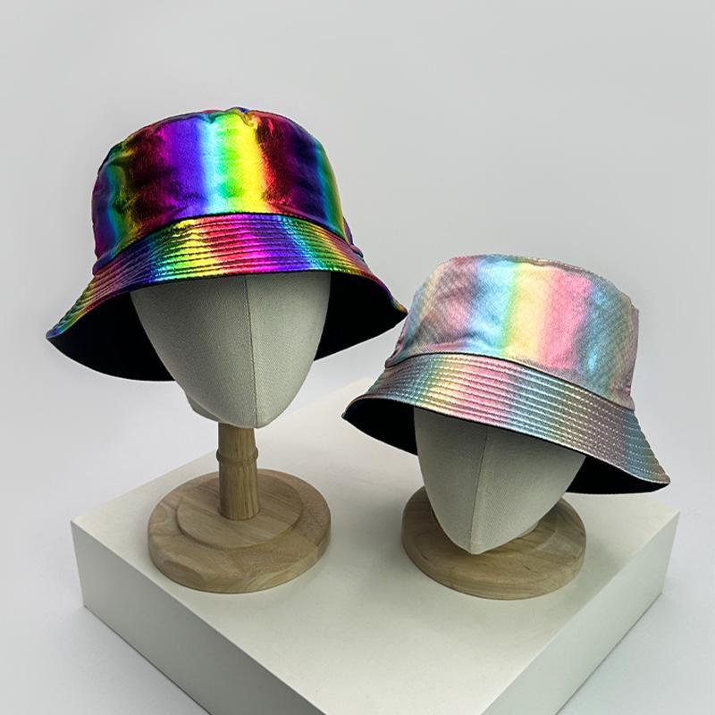 Fisherman Bucket Reflective Visibility High Color Multi Leather PU Faux Women  Men For Neutral Gender Fresh Caps Hats Double Sided Sunshade