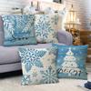 Neue Blaue Schneeflocke Weihnachts-Kissenhülle Leinen-Druck Kissenhülle Festliche Raum Sofa Dekoration Kissenbezug