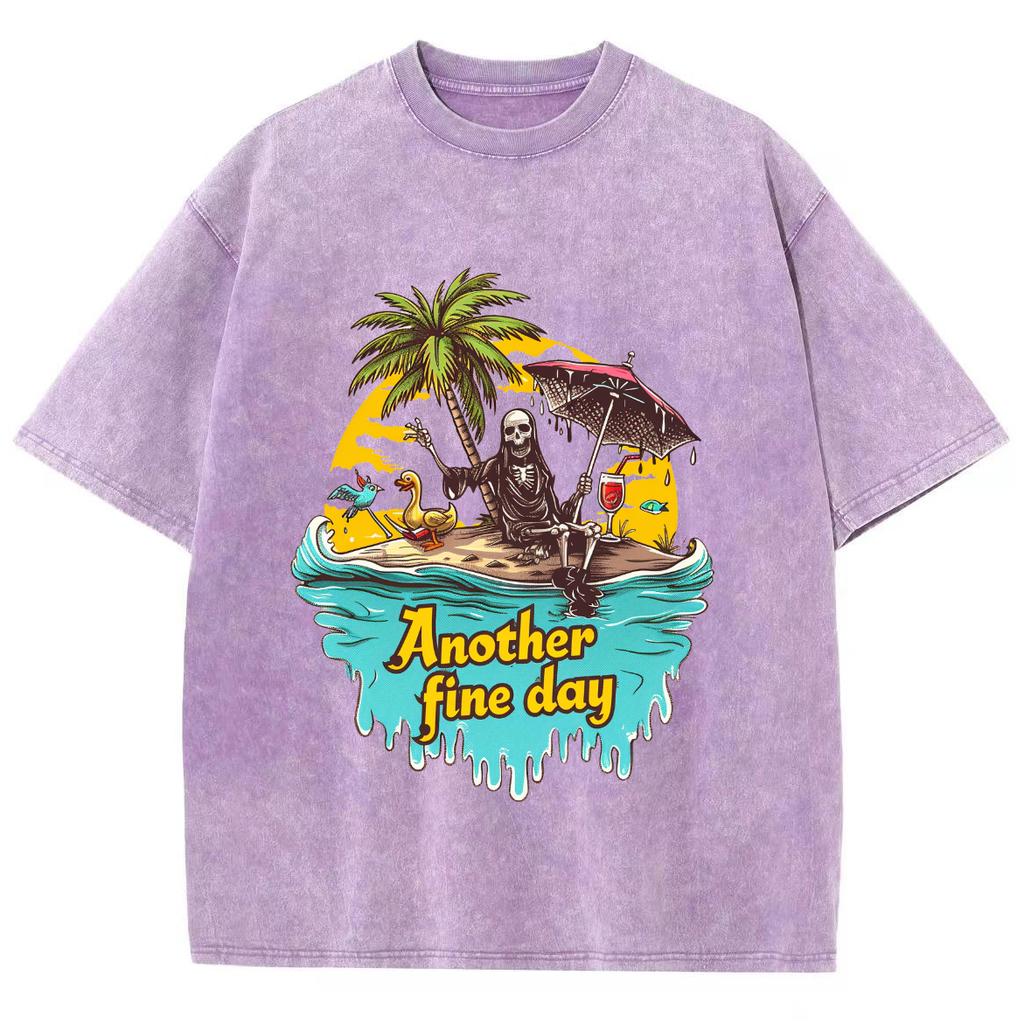 Summer Retro Style Beach Skull Coconut Tree Print Women's T-Shirt Cotton Loose Comfortable Half Sleeve Fashion