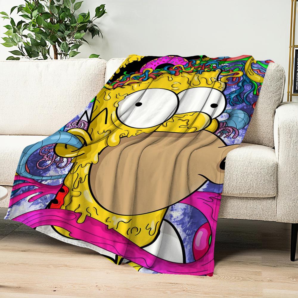 Funny Cartoon T-The S-Simpsonss Blanket Blanket for Couch Sofa Travel Home Hiking Picni Bed Beding Flannel Blanket Birthday Gift