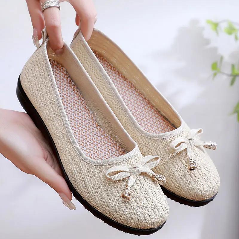 Fashion Ladies Footwear Soft Bottom With Heel Slip-on Breathable Women's Flat Shoes Office Canvas Comfortable and Elegant Lastest Y2k 39