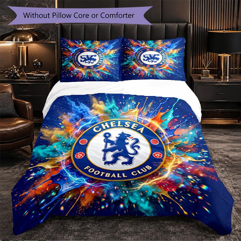 Chelsea FC Pattern 3 Pieces Bedding Set Soft Microfiber Duvet Cover with Pillow Cases for Bedroom