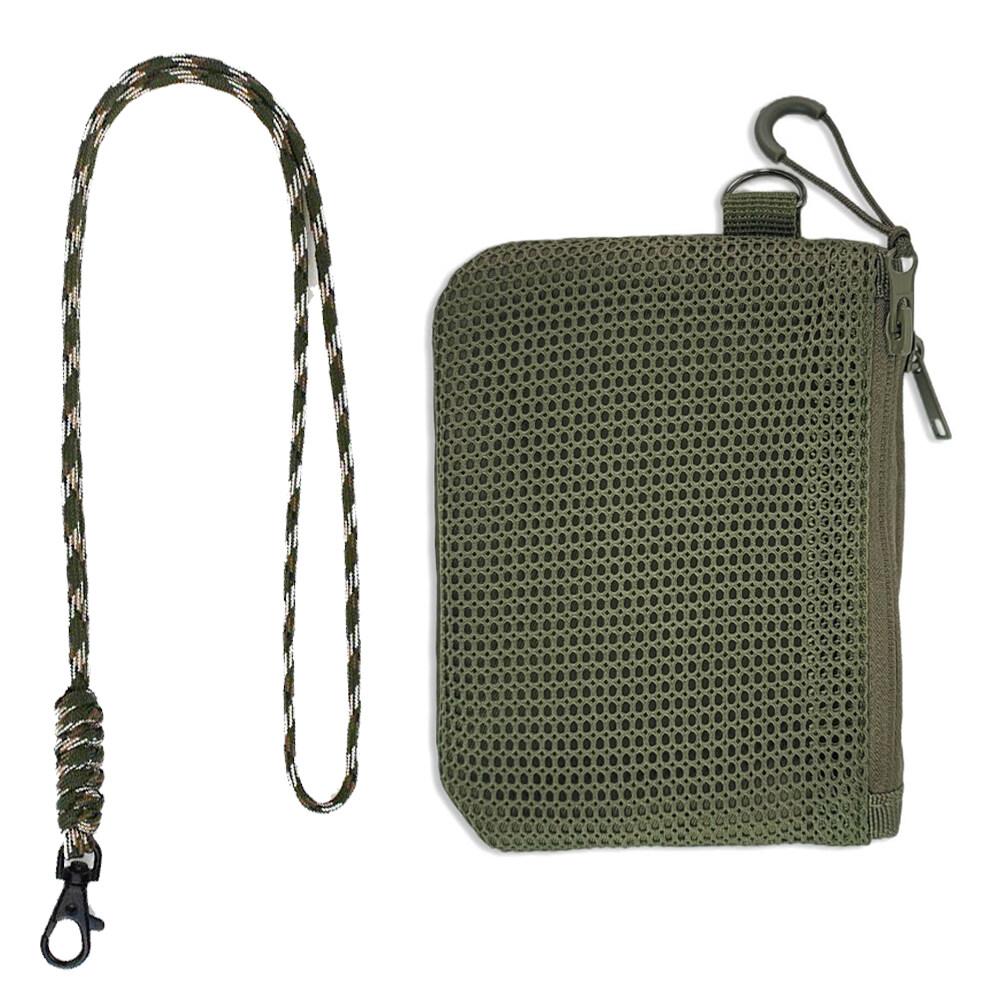 Double Zipper Mesh Earphone Protection Bag Coins Storage Keys Credit Card Holder Pouch Travel Wallet with Lanyard