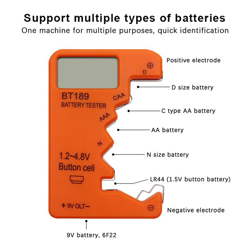 Bt189 Tester per batterie ultra-piccolo 9V Aaaaa Cellula a bottone universale per uso domestico Display digitale LCD Tester per batterie Rilevatore di power bank