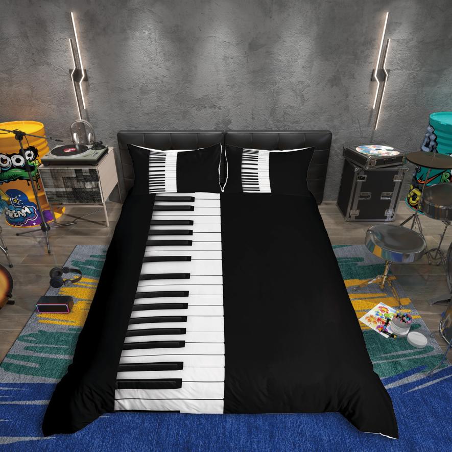 Homewish Black White Piano Duvet Cover Set Pop Music Melody Bedding Set Teen Boy Girl Kid Decor Luxury Bedroom Decor