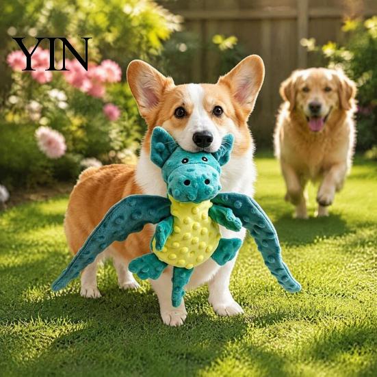 Soft Chew Toys for Corgis Pterosaur Plush Dog Toy with Sound, Durable Bubble Velvet Fabric Pet Interactive Pulling Games Toy, Bite Resistant