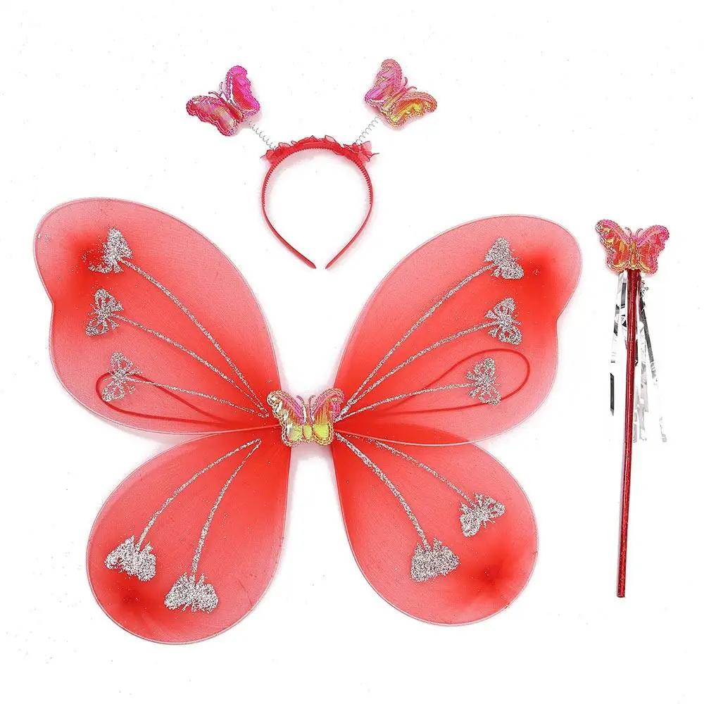 DIY Costume Kids Butterfly Headband Wings Party Props with Fairy Wand Princess Costume Sets Dressing Up Glitter Butterfly Girls