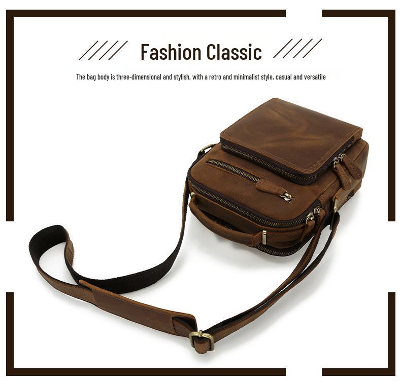 Pánská crossbody taška z pravé kůže - Crazy Horse Velkokapacitní multifunkční taška pro dojíždění