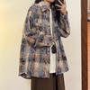 Camicia da Donna Autunno 2025 Retrò Tie-Dye a Quadri a Maniche Lunghe con Quattro Bottoni