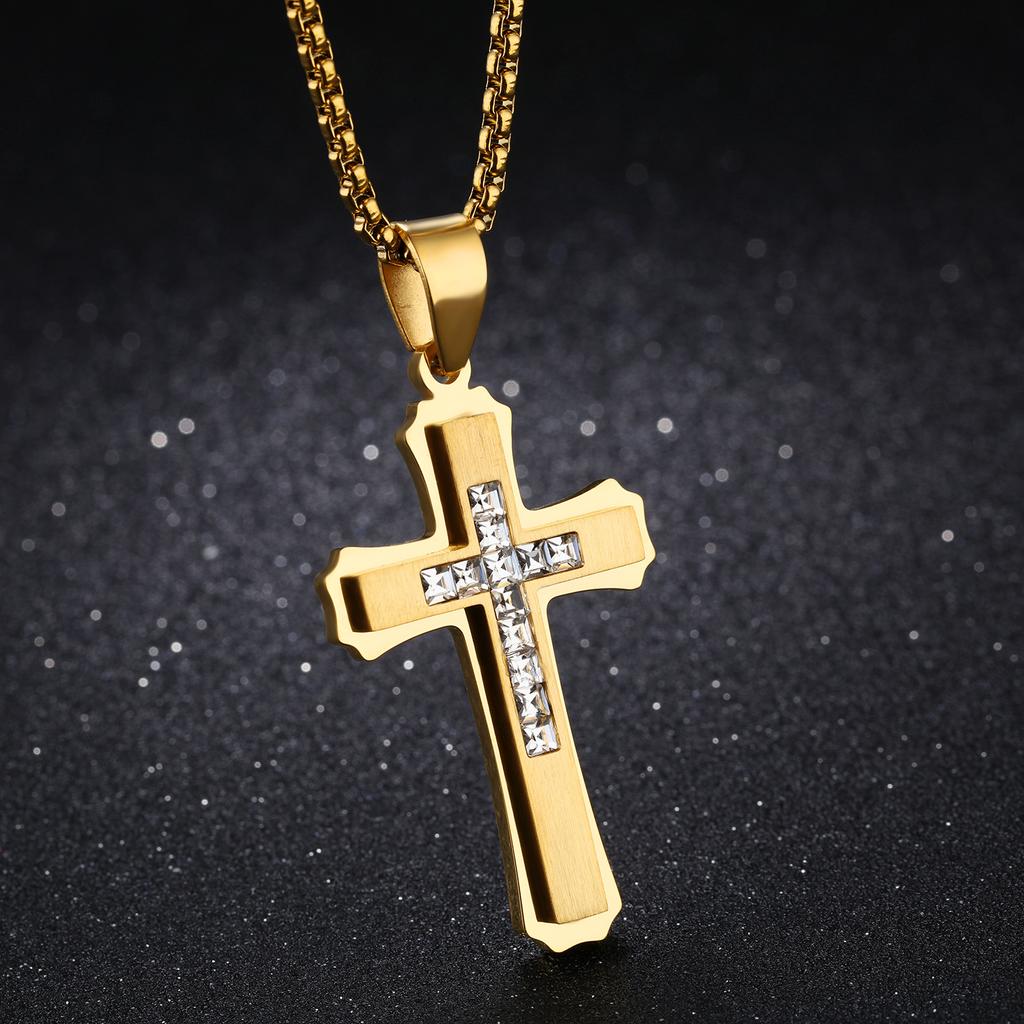 Vintage Necklace Men's Stainless Steel Personalized Fashion Cross Pendant Trendy Versatile Titanium Jewelry