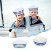 Sweet Girls Sailor Hat with Roll-up Brim Navy Seafaring Hat with Blue&White Stripe Adult Teens Cosplay Hat