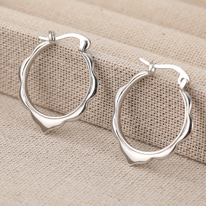 Simple  Silver Color Metal Geometry Petal Hoop Earrings for Women Jewelry