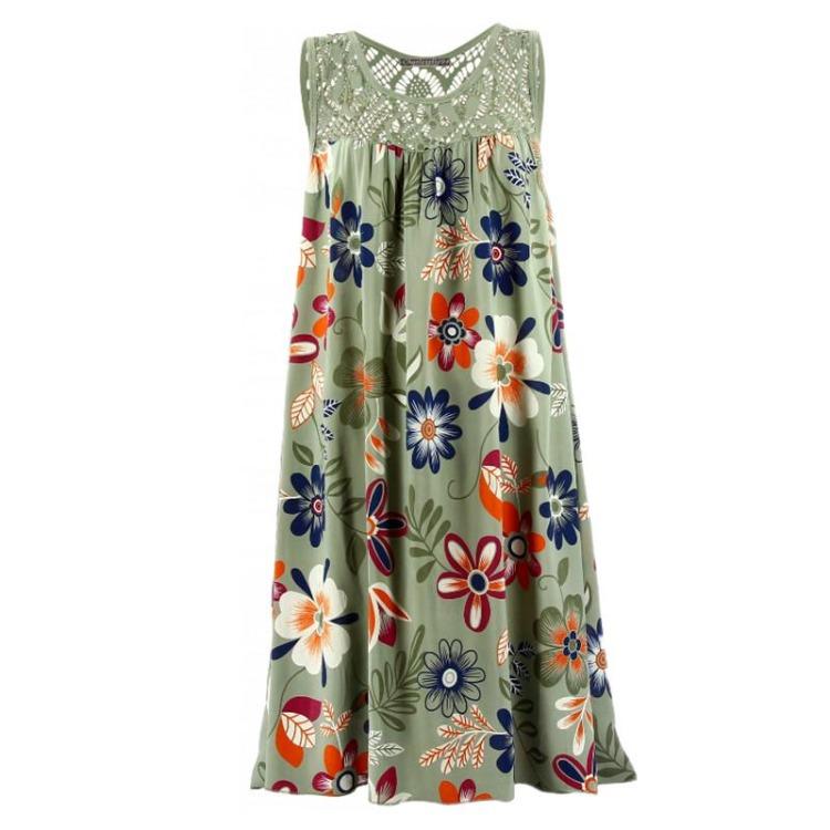 Plus Size Women Summer Dress Fashion Lace Print Sleeveless Loose Casual Dress