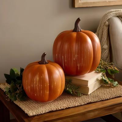 Halloween Glitter Pumpkin Ornament Twinkle Pumpkin Figurine Resin Statue Sculpture Home Office Fall Holiday Harvest Festival Decoration