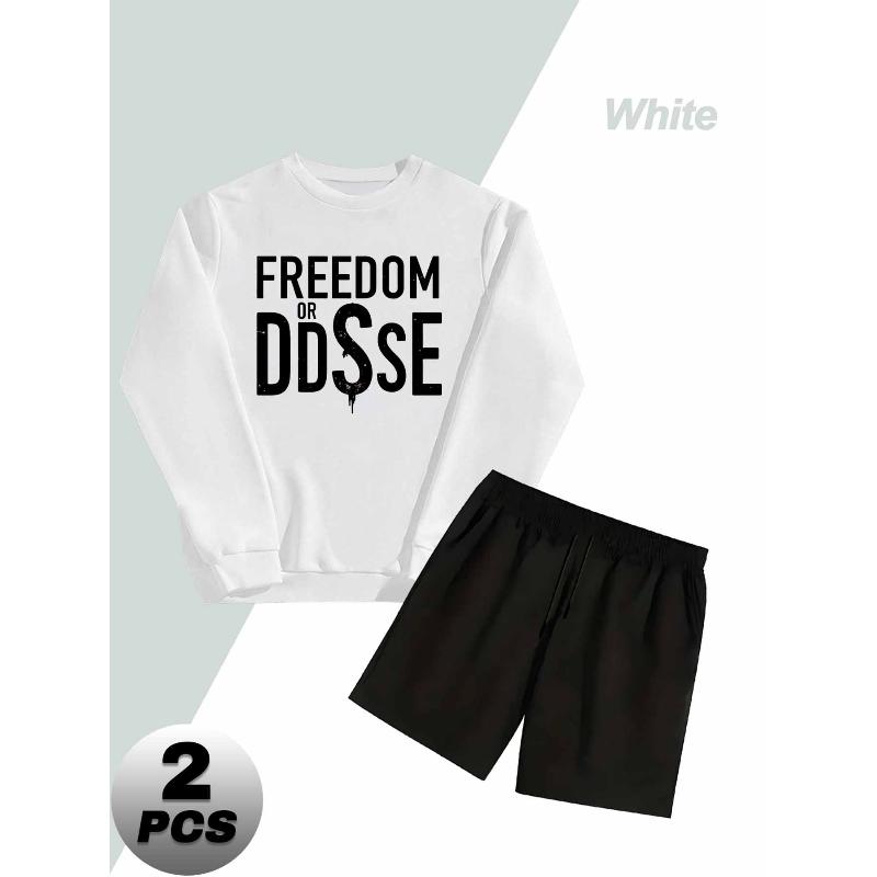 Men s Crew Neck Polyester Sweatshirt and Shorts 2 Piece Tracksuit Wrinkle XXL белый