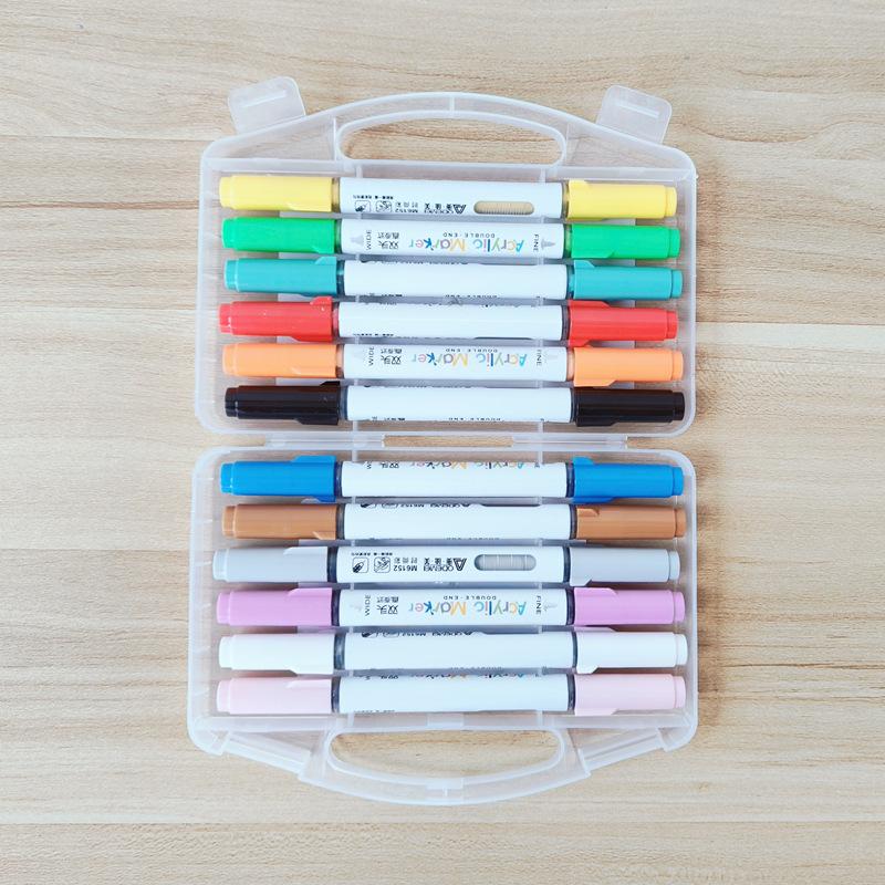 12-Color Double-Ended Acrylic Markers - Large Capacity Multi-Use Brush for Student DIY Painting