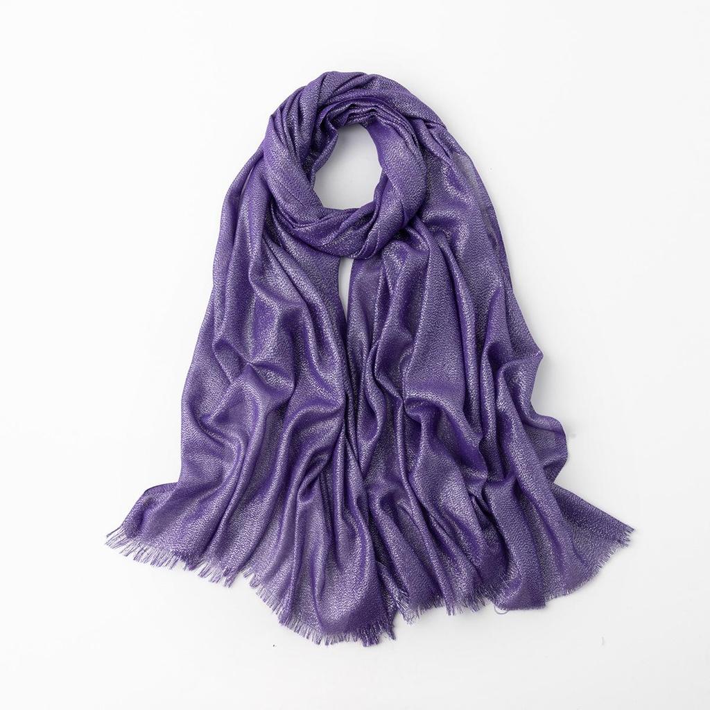 Women's Silk Scarf: Pure Color Long Headscarf with Gold and Silver Threads