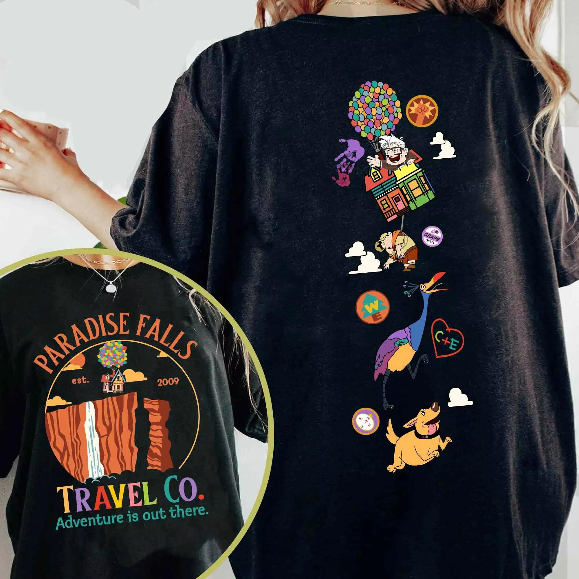 

Double Face Movie Paradise Falls Vacation Trip 2009 Comfort Colors Tshirt Carl Kevin Dugger Dog Russell Family Dress 4XL