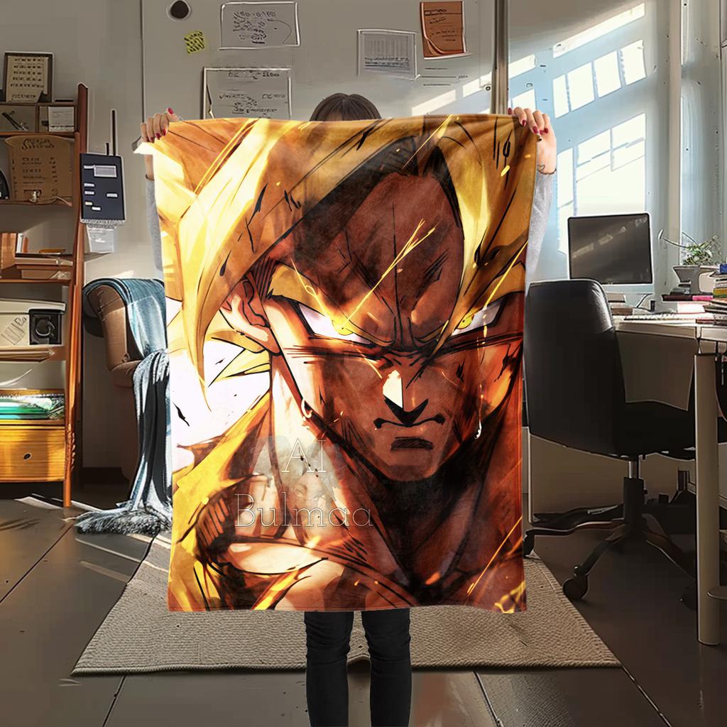 1PC Son Goku Print Flannel Blanket, High quality All Seasons, Home Decor, Warmth and Comfort, Perfect for Christmas Gifts