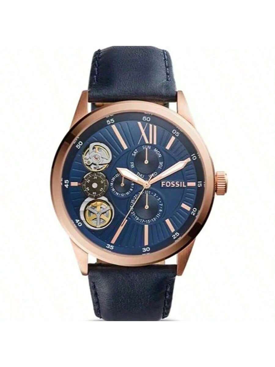 

Мужские кварцевые часы Fossil с кожаным ремешком, 3 стрелки, корпус из нержавеющей стали и устойчивое к царапинам стекло BQ2219 синий