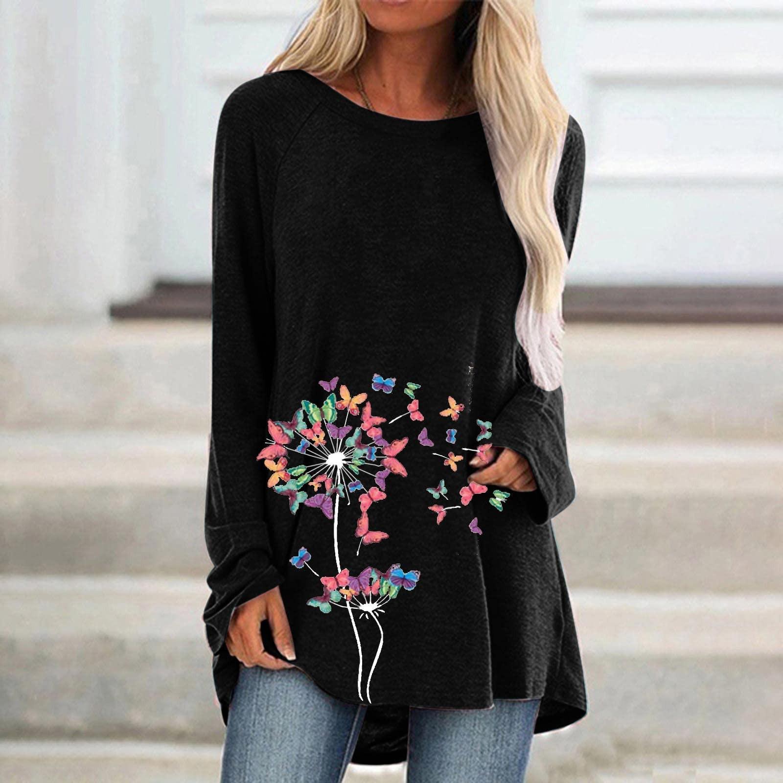 

Женская мода с принтом и длинным рукавом, повседневный пуловер, топ с принтом, женская футболка с длинным рукавом, осенне-зимний топ M чёрный