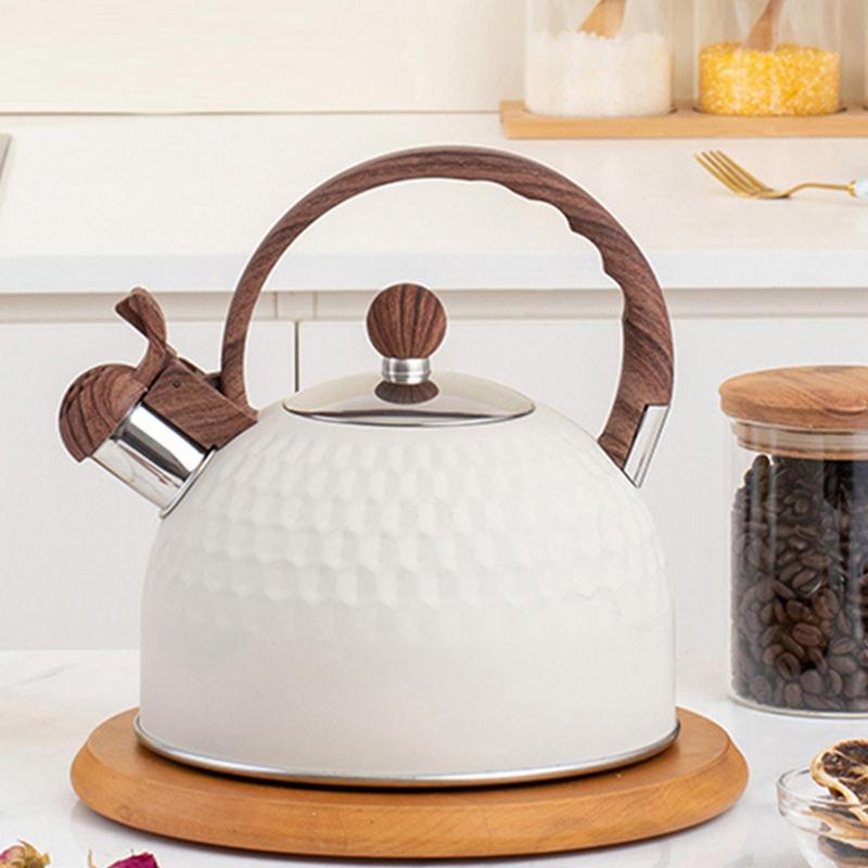 Whistling Teapot White Stainless Steel Tea Kettle 2.5L Multipurpose Household Tools With Rubber-Wrapped Handle For Boiling Water