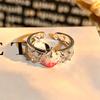 Niche Premium Stack‑Wear Open Ring Vibrant Sweet Girly Fruit Enamel Drop‑Glaze Strawberry Zircon Adjustable Fashion Jewelry