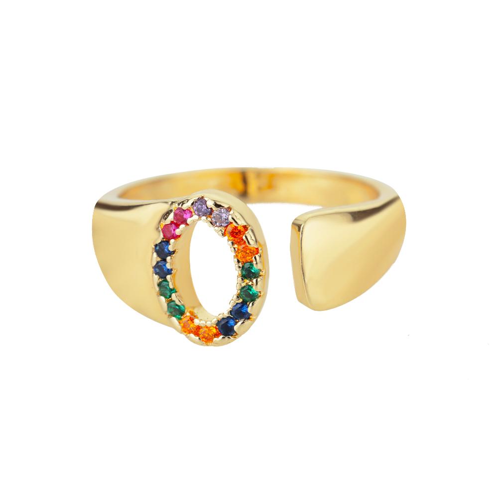Rainbow Zircon Letter Rings For Women Mote Chunky Bred Letter AZ Rustfritt stål Ring Bryllup Boho Smykker Gave 2024