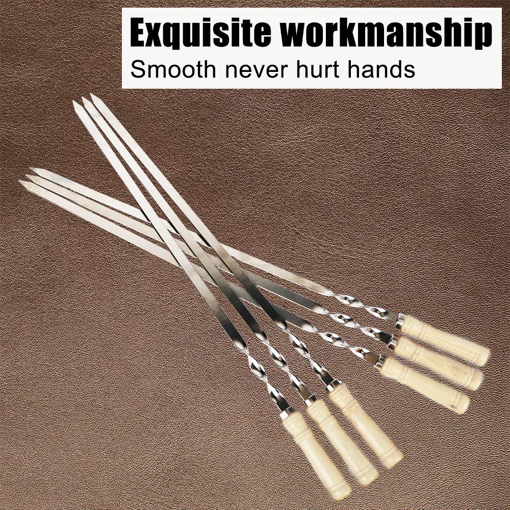 Wood BBQ Fork Stainless Steel Outdoors Grill Needle 55cm 21.65" Barbecue Grill Stick Long Handle Shish Kebab BBQ Skewers