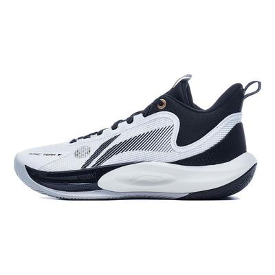Li Ning Sonic Team Bequeme Vielseitige Stoff Synthetisches Leder TPU Stoßdämpfung Mid-Top Basketballschuhe Herren Sneaker Weiß Schwarz ABPT057-1