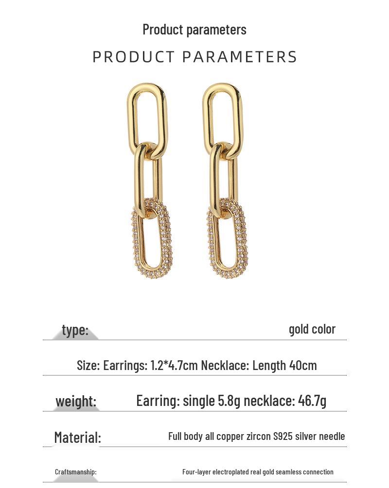 Zircon Gold Oval Necklace & Earring Set: Versatile Spring Fashion for Influential Women