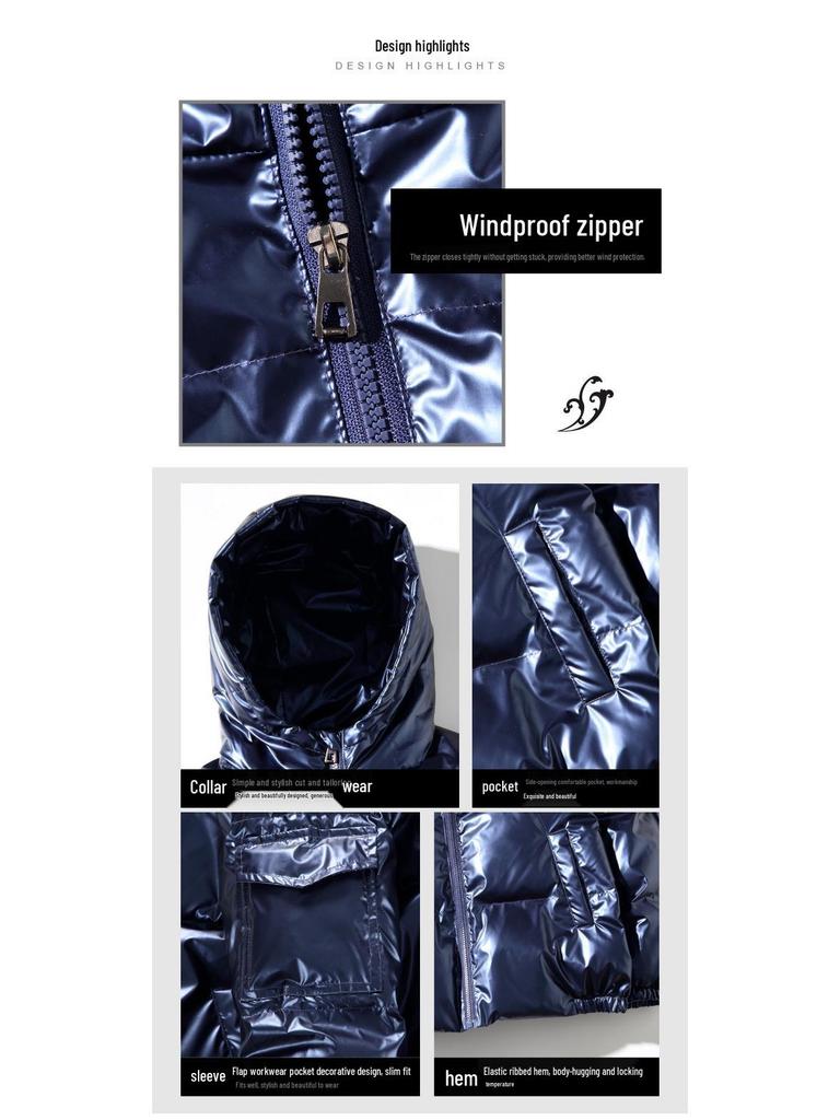 Cappotto invernale in cotone lucido da uomo stile coreano, colletto alto corto, taglia grande alla moda, 2022