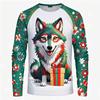 3D Print Animal Husky Graphic Long Sleeve T Shirt For Men Merry Christmas Crewneck Oversized Tshirts Clothes Mens Tee Tops