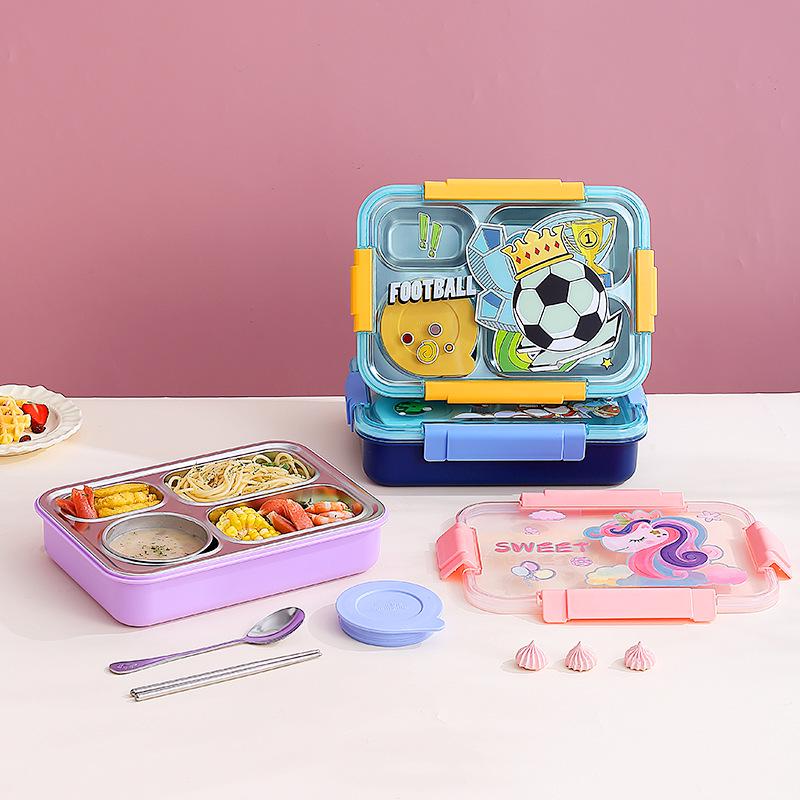 Cartoon Stainless Steel Insulated Lunch Box with Cutlery - Fresh & Stylish Student Design