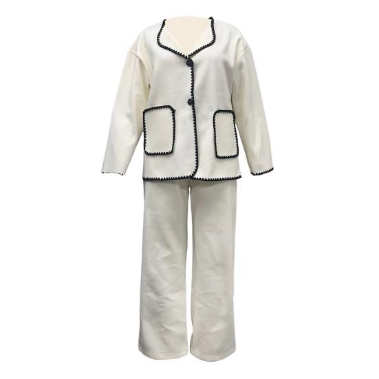 2 Pcs/Set Women Autumn Shirt Pants Set Turn-down Collar Single-breasted Long Sleeves Patchwork Top Wide Leg Loose Trousers Homewear Casual Outfit