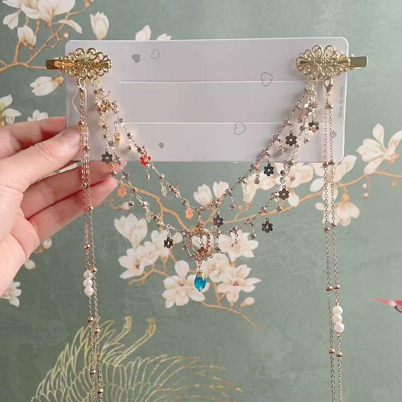 Chinesische Stil Fee Haarspangen für Mädchen mit Quasten und Stirnkette