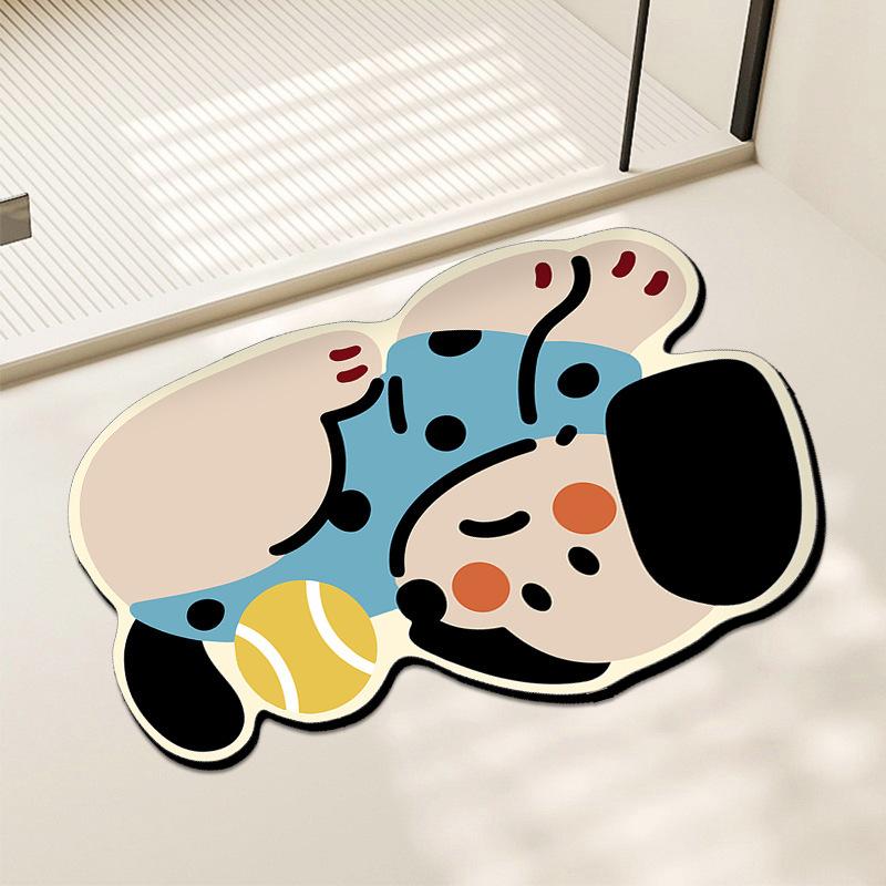 Cartoon Puppy Bathroom Floor Mat Three-Piece Set, Absorbent Non-Slip Mat, Diatom Mud Toilet, Dirt-Resistant And Wear-Resistant Toilet U-Shaped Mat