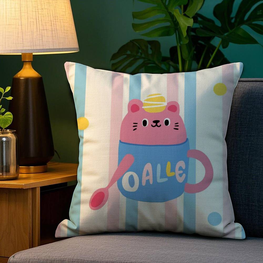Kawaii Cute Cat Pillow Case Plush Fabric Soft Double Sided Print Home Sofa High Quality Cushion Cover Throw