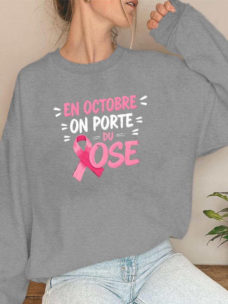 ribbon Funny French Quote October Pink women's sweatshirts